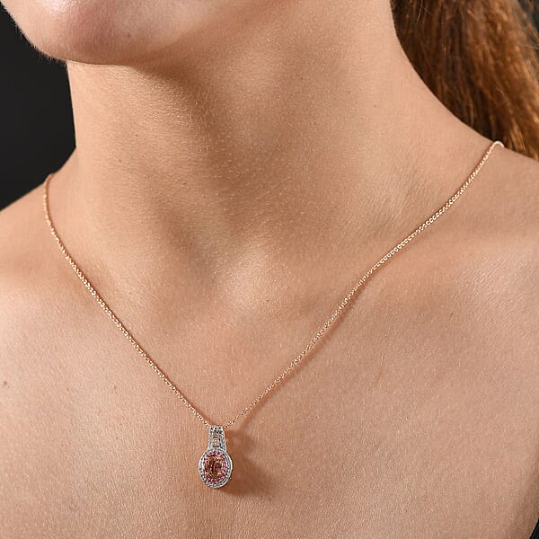 Shop Lc Luxoro AAA Blush Tourmaline Pink Sapphire And I2 Diamond 1.25 Ctw Blush Majesty Pendant Necklace 20 Inches In 10K Rose Gold