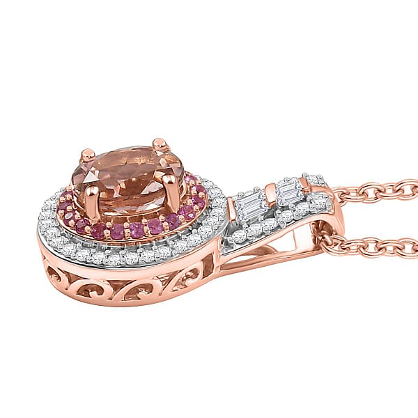 Shop Lc Luxoro AAA Blush Tourmaline Pink Sapphire And I2 Diamond 1.25 Ctw Blush Majesty Pendant Necklace 20 Inches In 10K Rose Gold