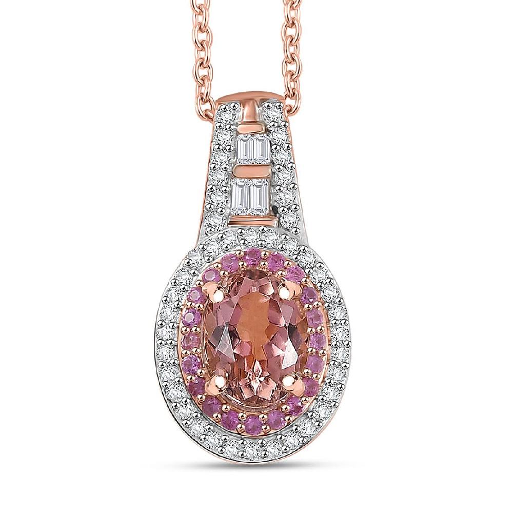 shop lc Luxoro AAA Blush Tourmaline Pink Sapphire and I2 Diamond 1.25 ctw Blush Majesty Pendant Necklace 20 Inches in 10K Rose Gold