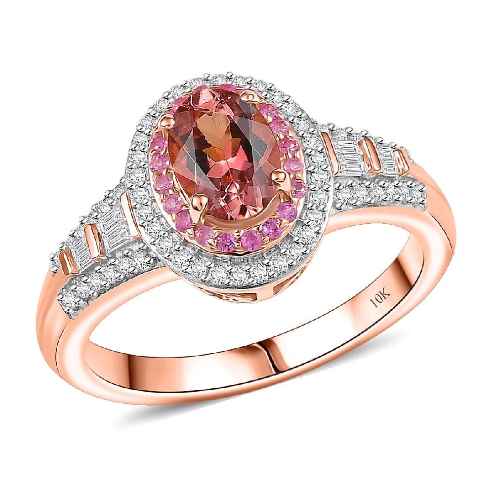 shop lc Luxoro AAA Blush Tourmaline Pink Sapphire and I2 Diamond 1.15 ctw Blush Majesty Ring in 10K Rose Gold