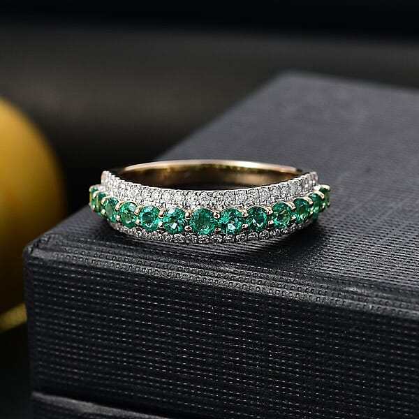 Shop Lc Luxoro AAA Boyaca Colombian Emerald And G-H I2 Diamond 1.10 Ctw Ring In 14K Yellow Gold