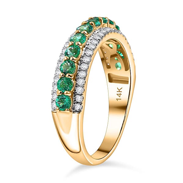 Shop Lc Luxoro AAA Boyaca Colombian Emerald And G-H I2 Diamond 1.10 Ctw Ring In 14K Yellow Gold
