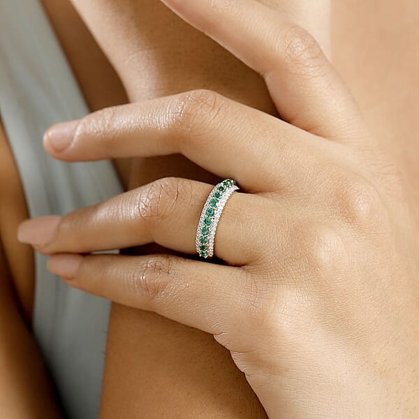 Shop Lc Luxoro AAA Boyaca Colombian Emerald And G-H I2 Diamond 1.10 Ctw Ring In 14K Yellow Gold