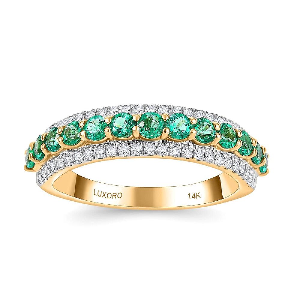 shop lc Luxoro AAA Boyaca Colombian Emerald and G-H I2 Diamond 1.10 ctw Ring in 14K Yellow Gold