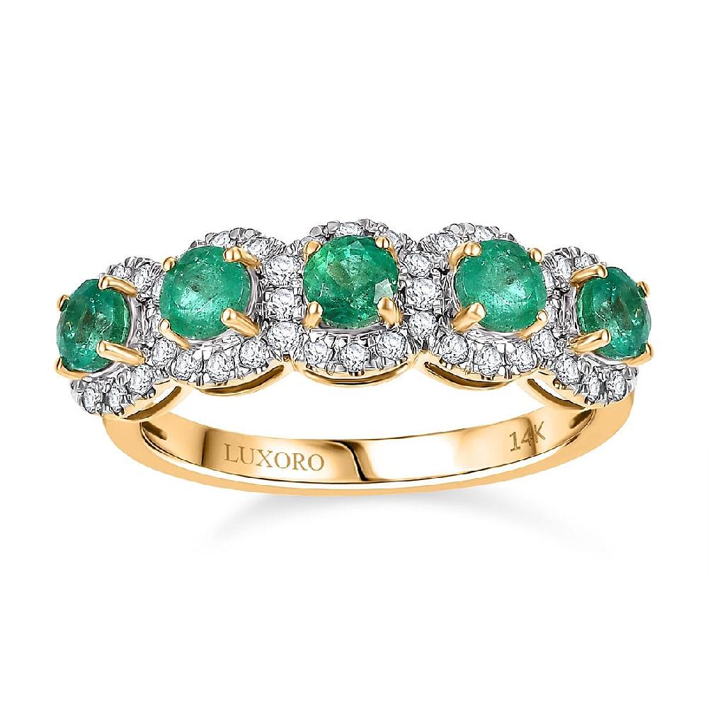 shop lc Luxoro AAA Boyaca Colombian Emerald Diamond Ring in 14K Yellow Gold 1.50 ctw