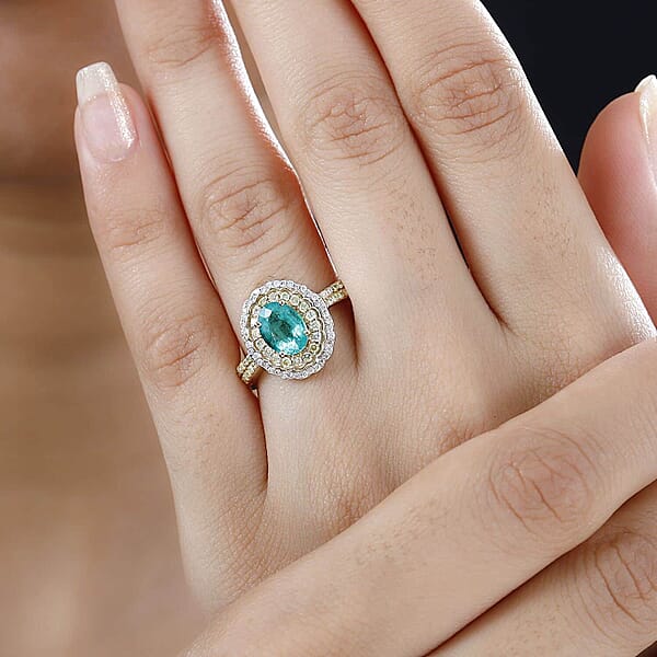 Shop Lc Luxoro AAA Boyaca Colombian Emerald I2 Yellow And White Diamond 1.75 Ctw Ring In 14K Yellow Gold 4.65 Grams