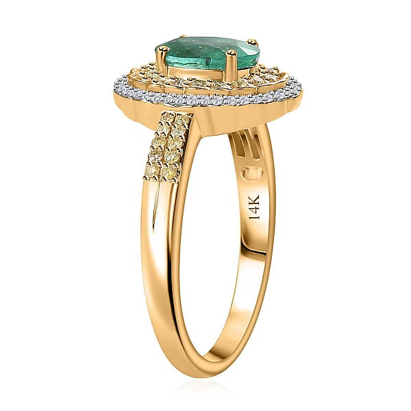 Shop Lc Luxoro AAA Boyaca Colombian Emerald I2 Yellow And White Diamond 1.75 Ctw Ring In 14K Yellow Gold 4.65 Grams