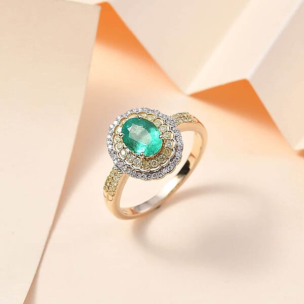 Shop Lc Luxoro AAA Boyaca Colombian Emerald I2 Yellow And White Diamond 1.75 Ctw Ring In 14K Yellow Gold 4.65 Grams