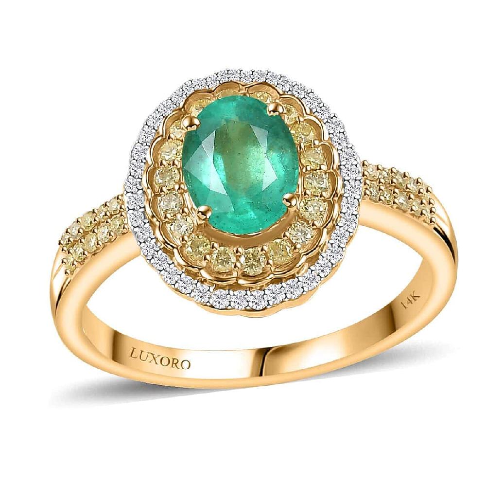 shop lc Luxoro AAA Boyaca Colombian Emerald I2 Yellow and White Diamond 1.75 ctw Ring in 14K Yellow Gold 4.65 Grams