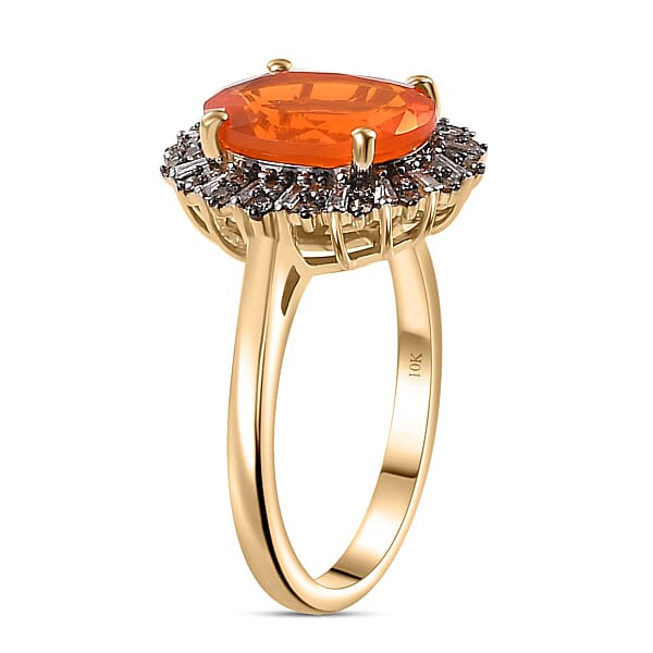 Shop Lc Luxoro AAA Buriti Fire Opal Natural Champagne And White Diamond I2 2.80 Ctw Sunburst Ring In 10K Yellow Gold (Del. In 10-12 Days)