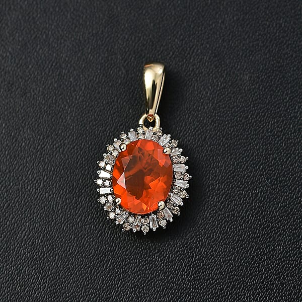 Shop Lc Luxoro AAA Buriti Fire Opal Natural Champagne And White Diamond I2 2.00 Ctw Sunburst Pendant Without Chain In 10K Yellow Gold