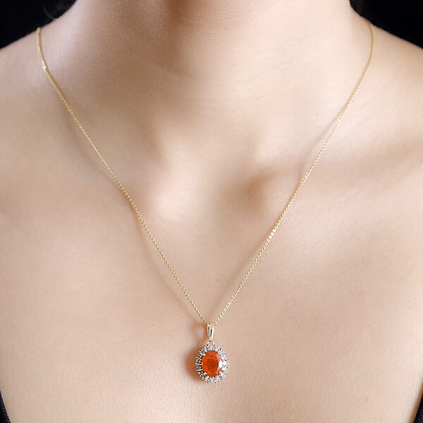 Shop Lc Luxoro AAA Buriti Fire Opal Natural Champagne And White Diamond I2 2.00 Ctw Sunburst Pendant Without Chain In 10K Yellow Gold