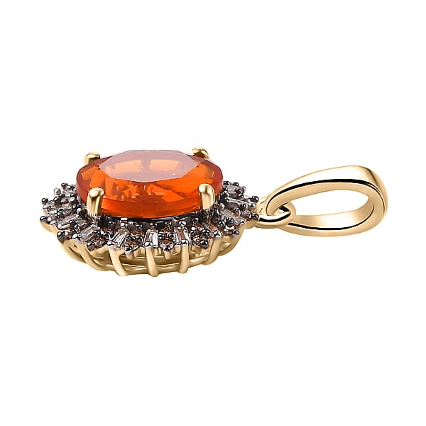 Shop Lc Luxoro AAA Buriti Fire Opal Natural Champagne And White Diamond I2 2.00 Ctw Sunburst Pendant Without Chain In 10K Yellow Gold