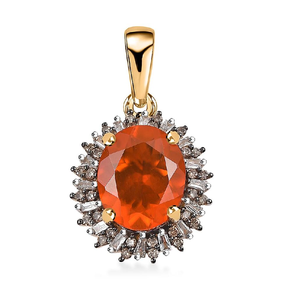 shop lc Luxoro AAA Buriti Fire Opal Natural Champagne and White Diamond I2 2.00 ctw Sunburst Pendant without Chain in 10K Yellow Gold