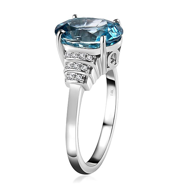 Shop Lc Luxoro AAA Cambodian Blue Zircon And G-H I2 Diamond 5.60 Ctw Ring In 14K White Gold