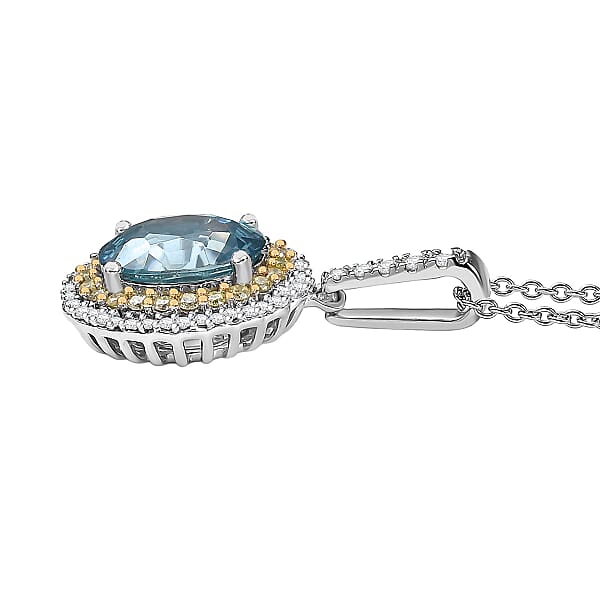Shop Lc Luxoro AAA Cambodian Blue Zircon Natural Yellow And White Diamond I2 3.65 Ctw Sunlit Ocean Ring In 10K White Gold