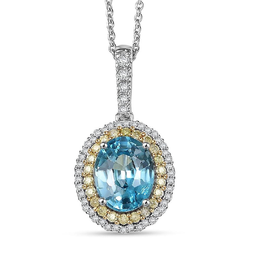 shop lc Luxoro AAA Cambodian Blue Zircon Natural Yellow and White Diamond I2 3.65 ctw Sunlit Ocean Ring in 10K White Gold
