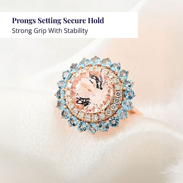 Shop Lc Luxoro AAA Celestial Morganite Santa Maria Aquamarine G-H I2 Diamond Floral Ring In 14K Rose Gold 5.15 Ctw