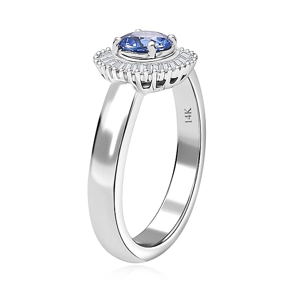 Shop Lc Luxoro AAA Ceylon Blue Sapphire And G-H I2 Diamond 1.02 Ctw Halo Ring In 14K White Gold 4.25 Grams