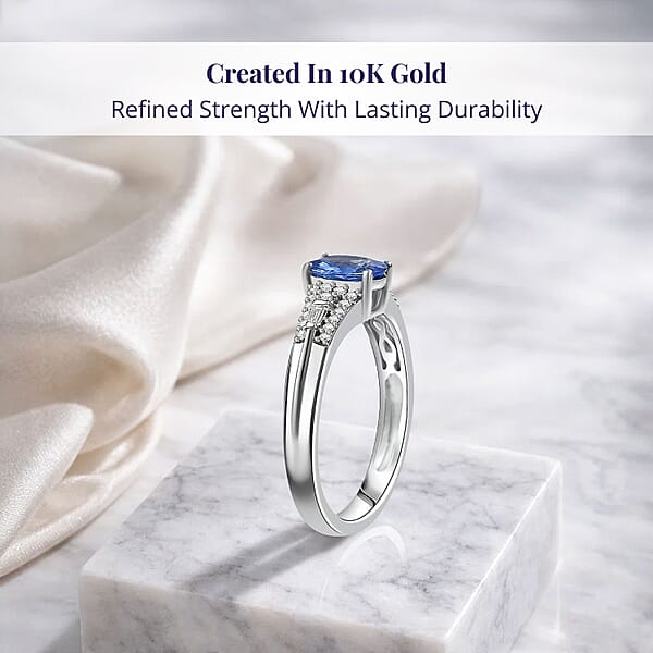 Shop Lc Luxoro AAA Ceylon Blue Sapphire And I2 Diamond 1.04 Ctw Celestial Night Sky Ring In 10K White Gold