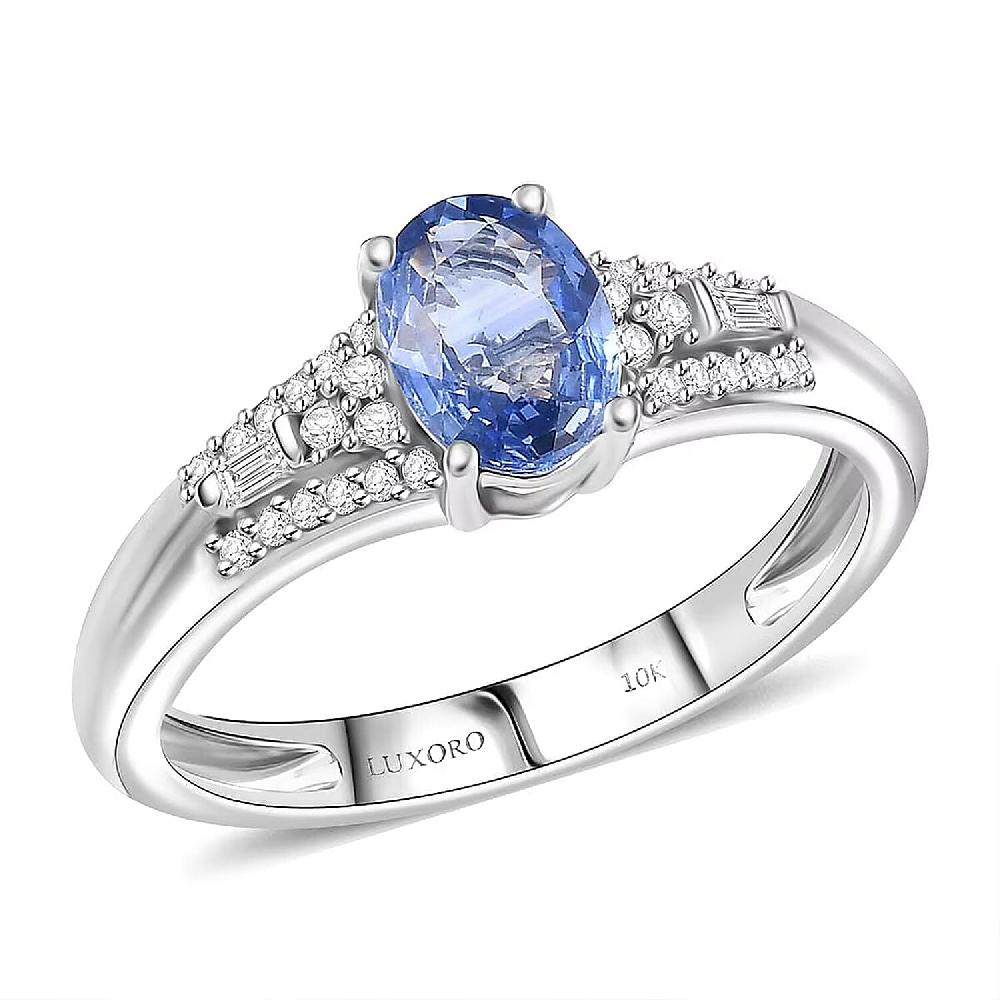 shop lc Luxoro AAA Ceylon Blue Sapphire and I2 Diamond 1.04 ctw Celestial Night Sky Ring in 10K White Gold