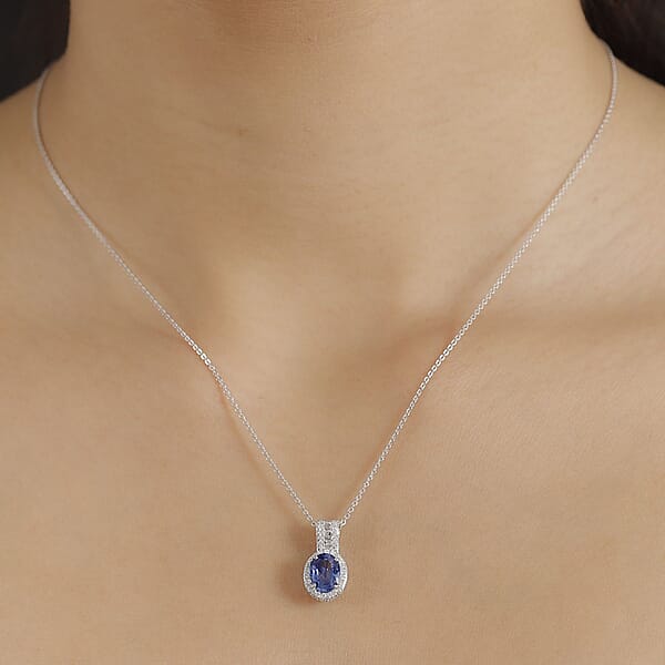 Shop Lc Luxoro AAA Ceylon Blue Sapphire And White Diamond I2 1.95 Ctw Halo Pendant Without Chain In 14K White Gold