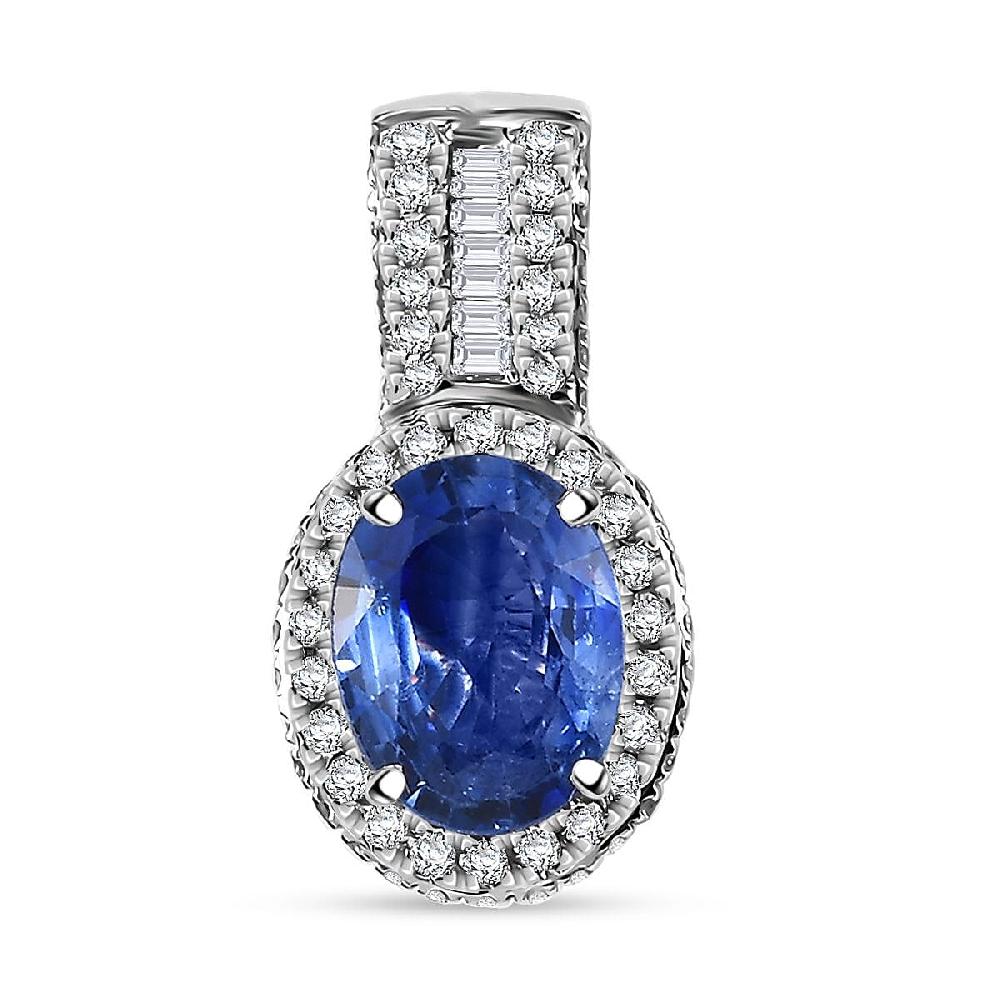 shop lc Luxoro AAA Ceylon Blue Sapphire and White Diamond I2 1.95 ctw Halo Pendant without Chain in 14K White Gold