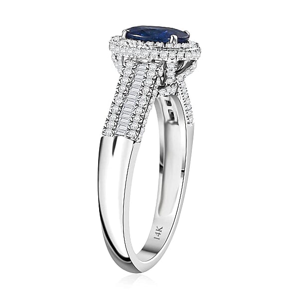 Shop Lc Luxoro AAA Ceylon Blue Sapphire Diamond Halo Ring In 14K White Gold 2.30 Ctw