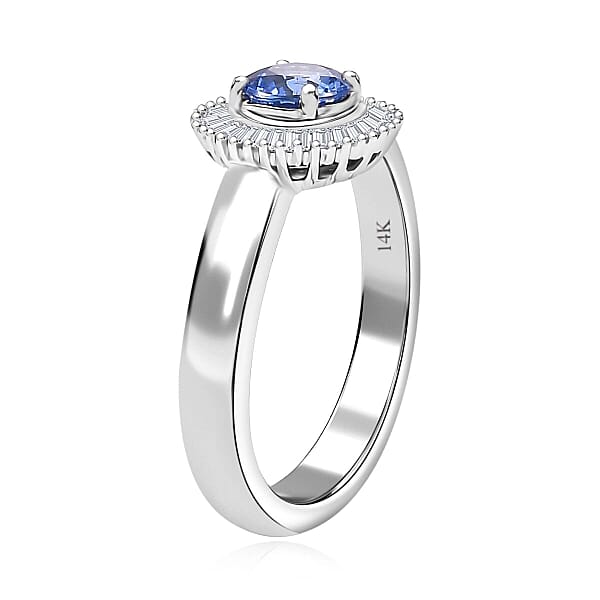 Shop Lc Luxoro AAA Ceylon Blue Sapphire Diamond Halo Ring In 14K White Gold 1.02 Ctw