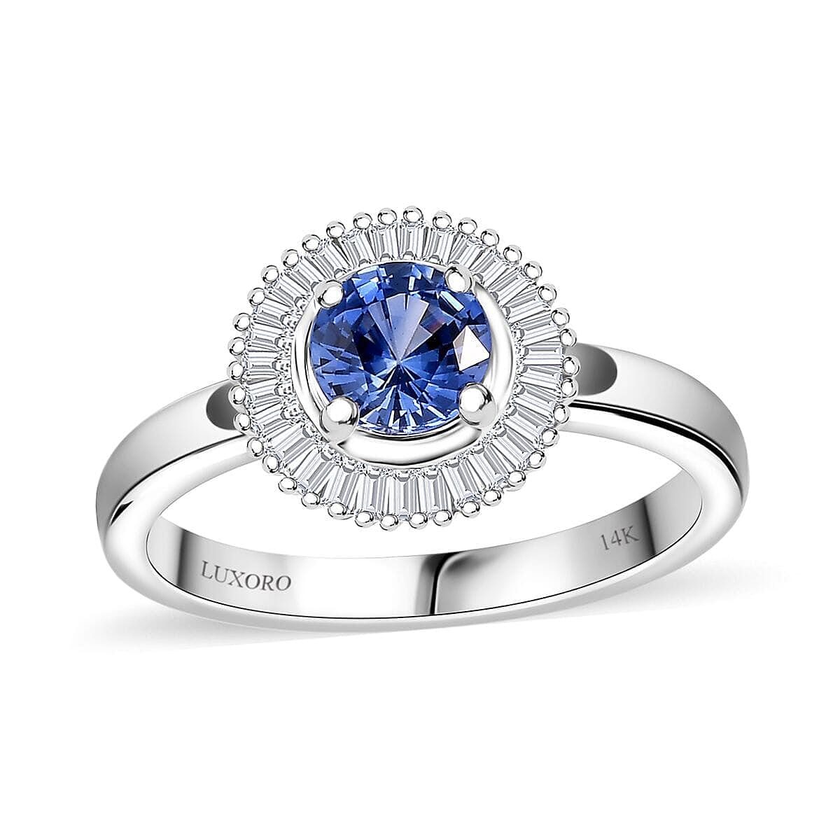 shop lc Luxoro AAA Ceylon Blue Sapphire Diamond Halo Ring in 14K White Gold 1.02 ctw