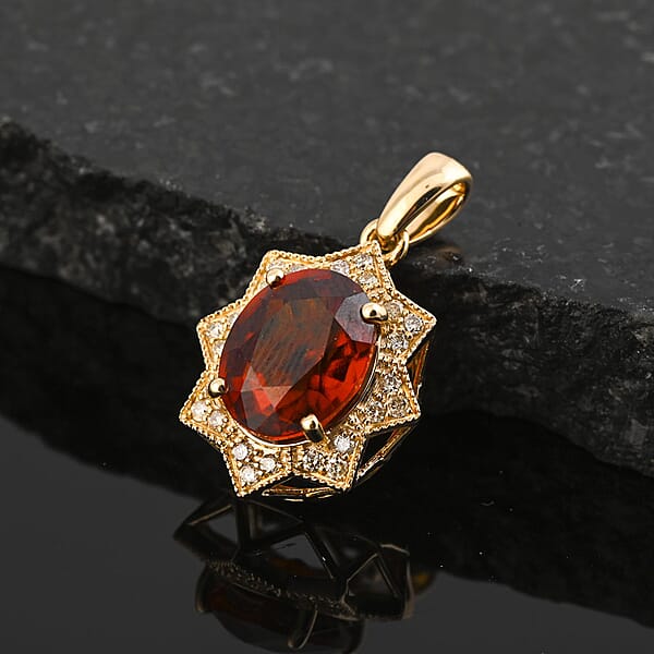 Shop Lc Luxoro AAA Ceylon Honey Garnet And G-H I2 Diamond 3.85 Ctw Pendant Without Chain In 10K Yellow Gold