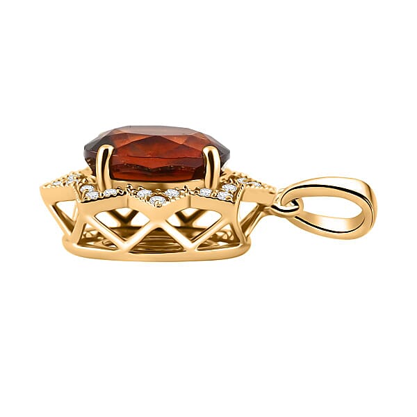Shop Lc Luxoro AAA Ceylon Honey Garnet And G-H I2 Diamond 3.85 Ctw Pendant Without Chain In 10K Yellow Gold