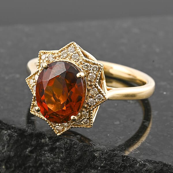 Shop Lc Luxoro AAA Ceylon Honey Garnet Diamond Ring In 10K Yellow Gold 4.00 Ctw