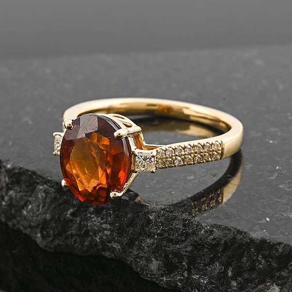 Shop Lc Luxoro AAA Ceylon Honey Garnet Diamond Ring In 10K Yellow Gold 3.60 Ctw