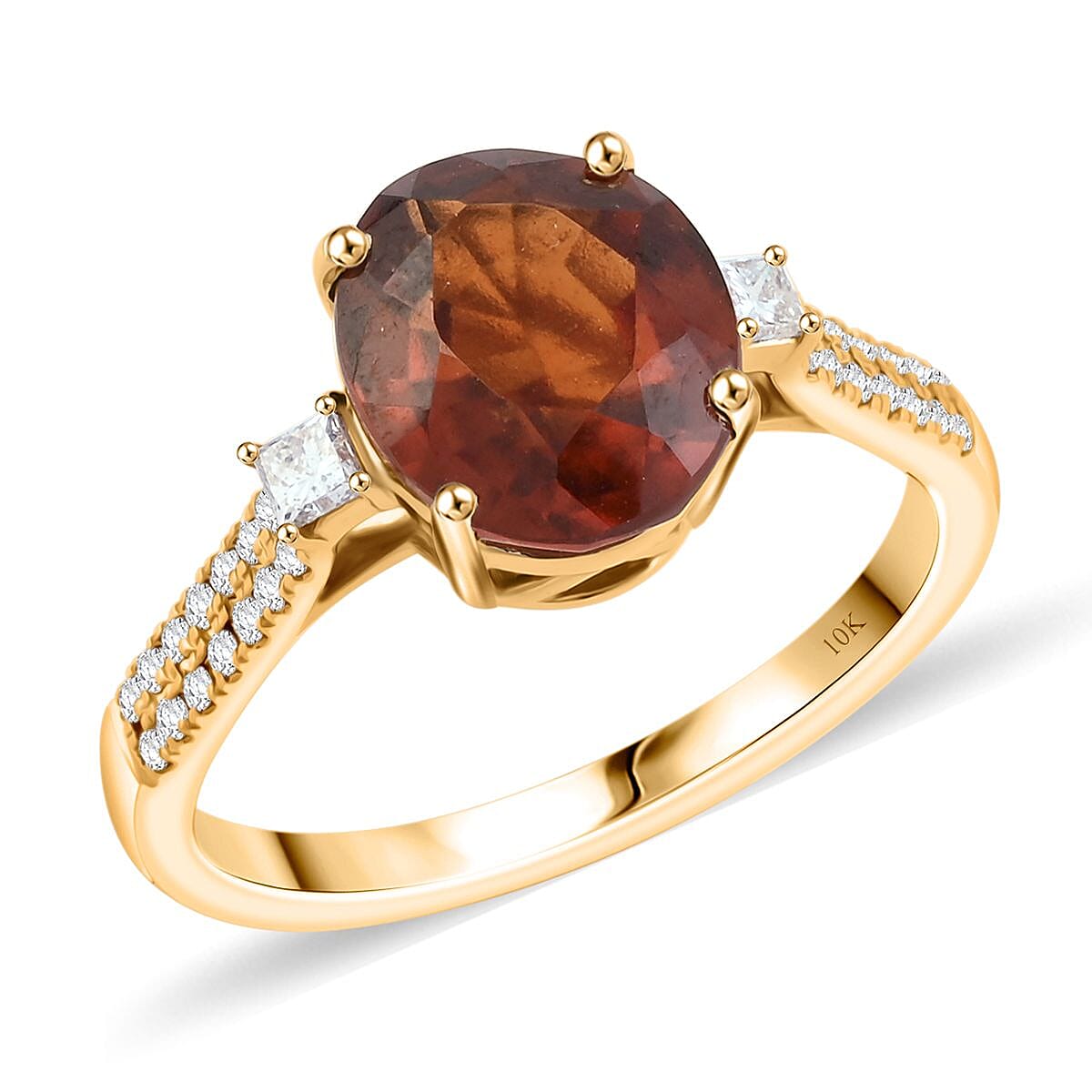 shop lc Luxoro AAA Ceylon Honey Garnet Diamond Ring in 10K Yellow Gold 3.60 ctw