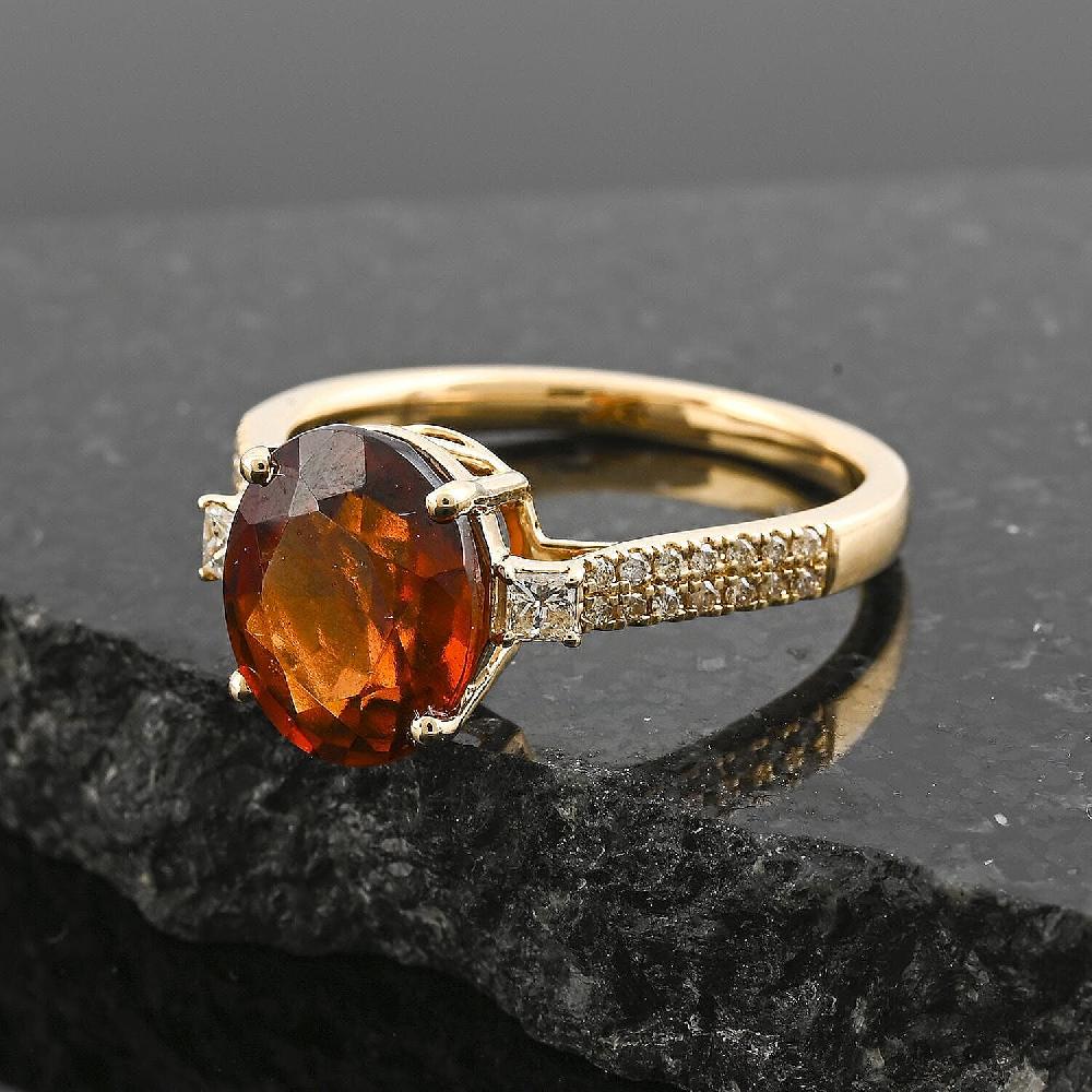 shop lc Luxoro AAA Ceylon Honey Garnet Diamond Ring in 10K Yellow Gold 3.60 ctw