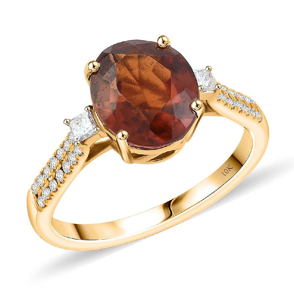 shop lc Luxoro AAA Ceylon Honey Garnet Diamond Ring in 10K Yellow Gold 3.60 ctw