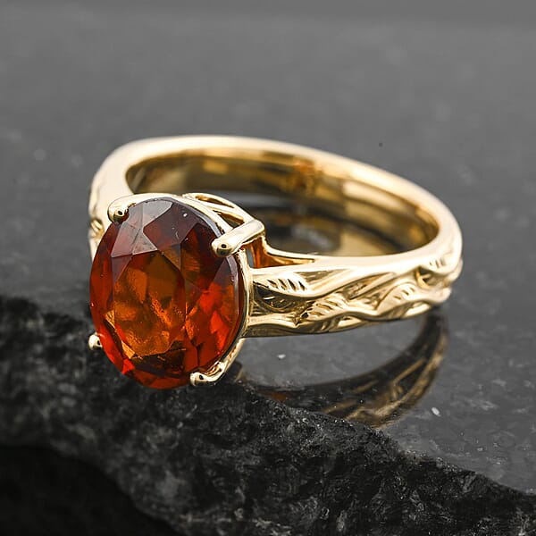 Shop Lc Luxoro AAA Ceylon Honey Garnet Solitaire Ring In 10K Yellow Gold 3.30 Ctw
