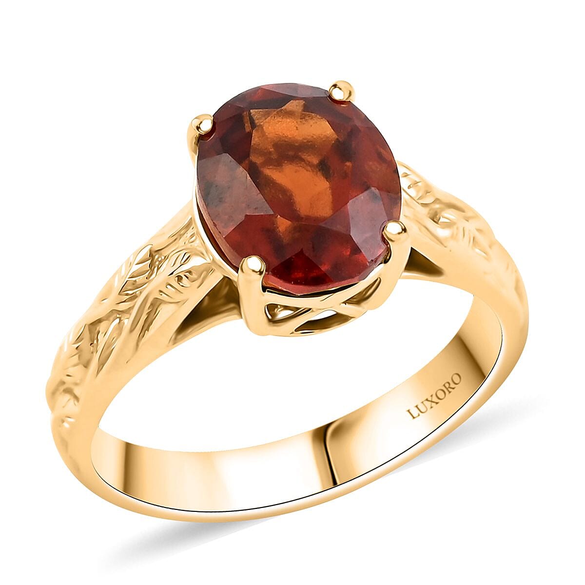 shop lc Luxoro AAA Ceylon Honey Garnet Solitaire Ring in 10K Yellow Gold 3.30 ctw