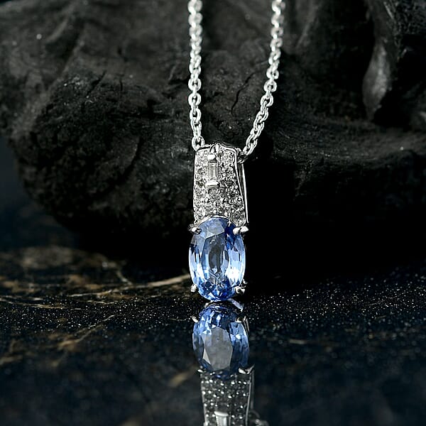 Shop Lc Luxoro AAA Ceylon Sapphire And Diamond 1.10 Ctw Celestial Night Sky Pendant Necklace In 10K White Gold 20 Inches