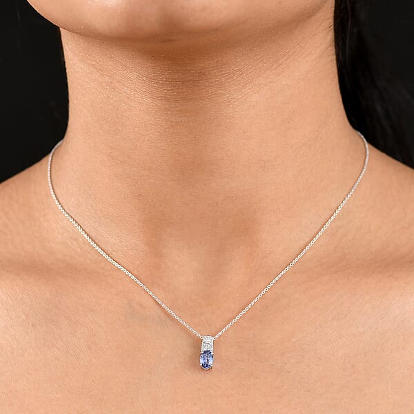 Shop Lc Luxoro AAA Ceylon Sapphire And Diamond 1.10 Ctw Celestial Night Sky Pendant Necklace In 10K White Gold 20 Inches