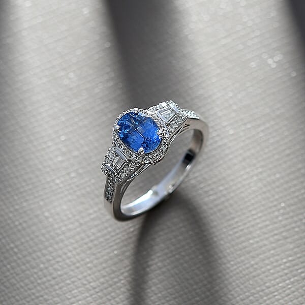 Shop Lc Luxoro AAA Ceylon Sapphire Padparadscha Sapphire (BT) 8.0) And I2 Diamond 1.50 Ctw Ocean Embrace Ring In 10K White Gold