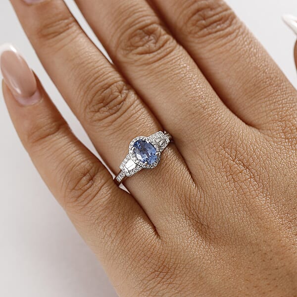 Shop Lc Luxoro AAA Ceylon Sapphire Padparadscha Sapphire (BT) 8.0) And I2 Diamond 1.50 Ctw Ocean Embrace Ring In 10K White Gold