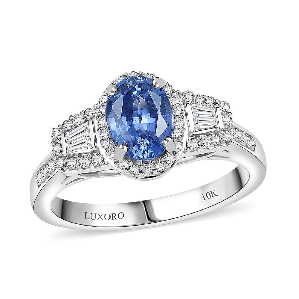 shop lc Luxoro AAA Ceylon Sapphire Padparadscha Sapphire (BT) 8.0) and I2 Diamond 1.50 ctw Ocean Embrace Ring in 10K White Gold