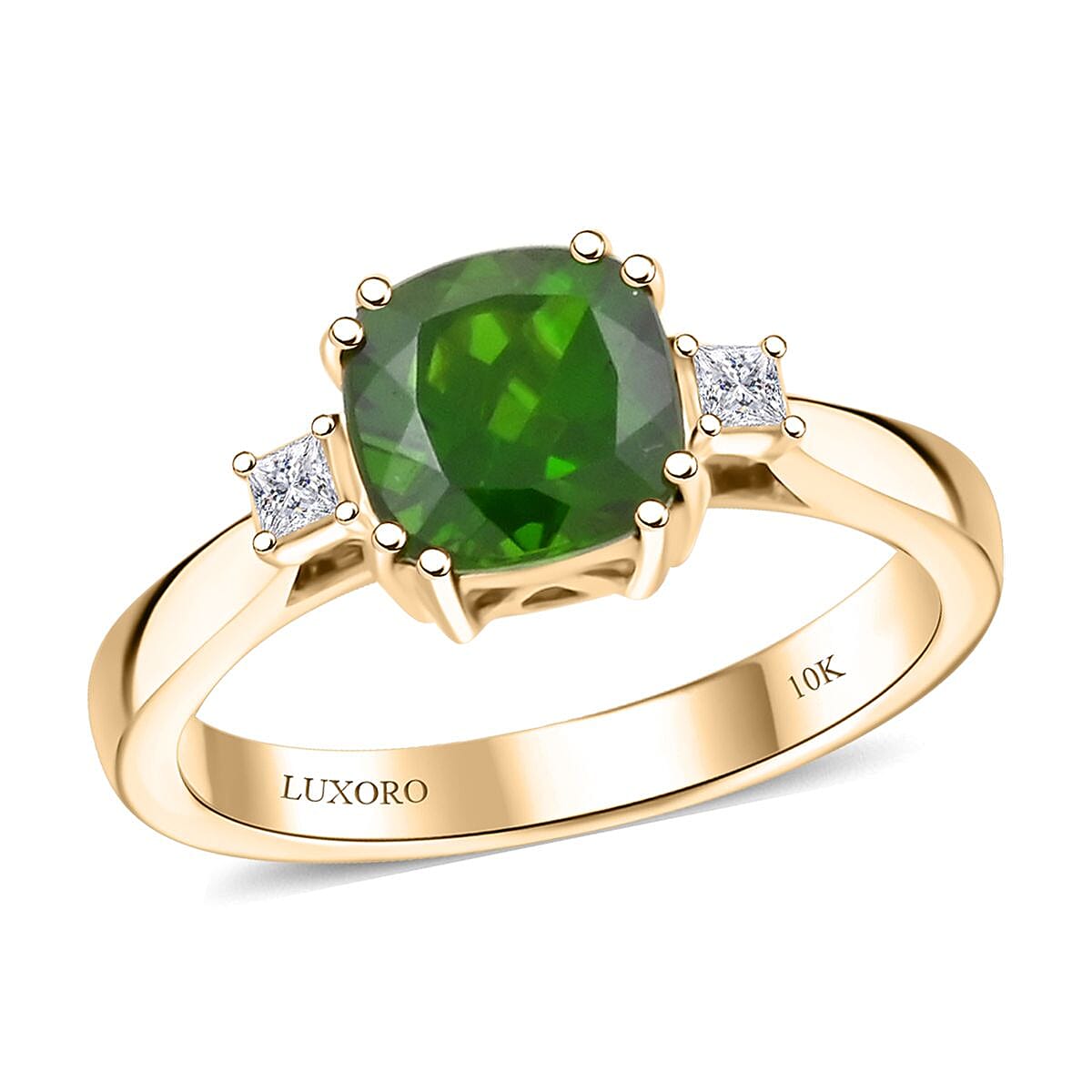 shop lc Luxoro AAA Chrome Diopside and G-H I2 Diamond 1.75 ctw Ring in 10K Yellow Gold