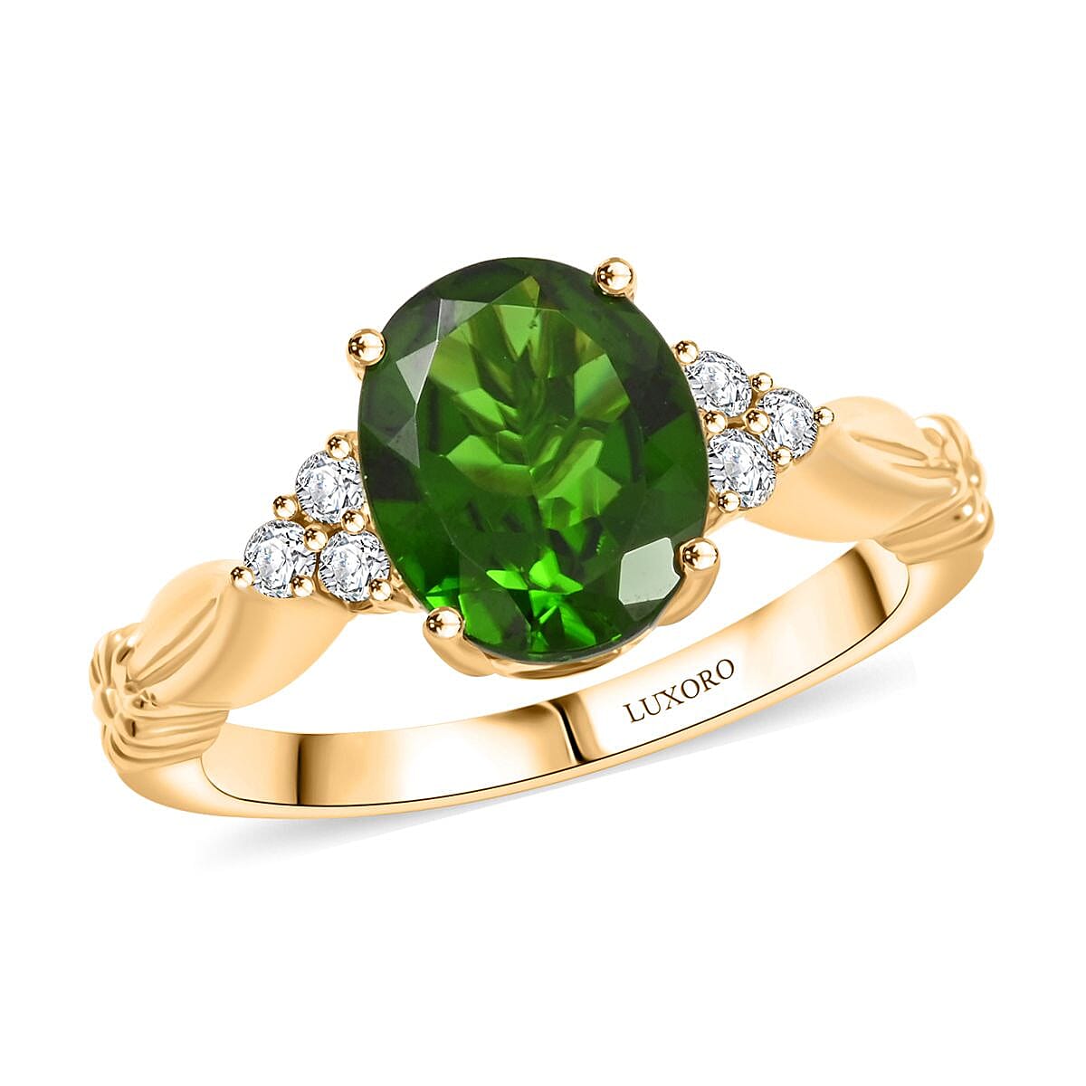 shop lc Luxoro AAA Chrome Diopside and G-H I2 Diamond 2.85 ctw Ring in 10K Yellow Gold