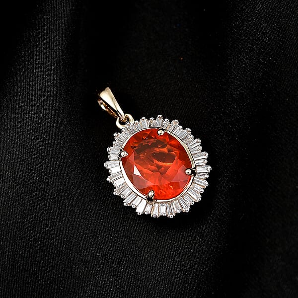 Shop Lc Luxoro AAA Crimson Fire Opal And Diamond G-H I2 3.50 Ctw Scarlet Sunburst Pendant Without Chain In 14K Yellow Gold