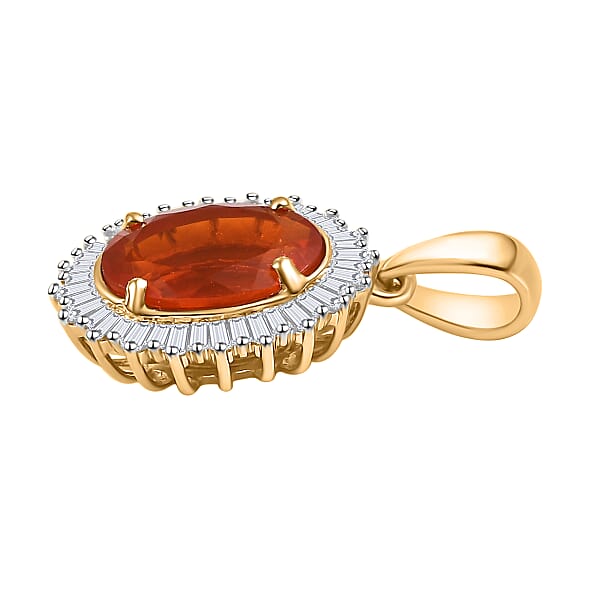 Shop Lc Luxoro AAA Crimson Fire Opal And Diamond G-H I2 3.50 Ctw Scarlet Sunburst Pendant Without Chain In 14K Yellow Gold