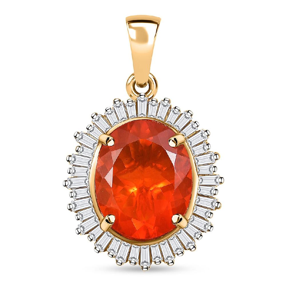 shop lc Luxoro AAA Crimson Fire Opal and Diamond G-H I2 3.50 ctw Scarlet Sunburst Pendant without Chain in 14K Yellow Gold