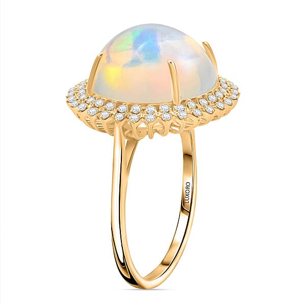 Shop Lc Luxoro AAA Ethiopian Welo Opal And G-H I2 Diamond 8.10 Ctw Ring In 14K Yellow Gold 5.10 Grams